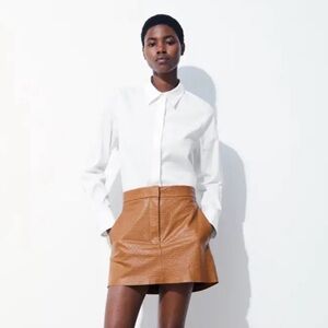 COS Atelier Leather Mini Skirt, Brown, Size 6